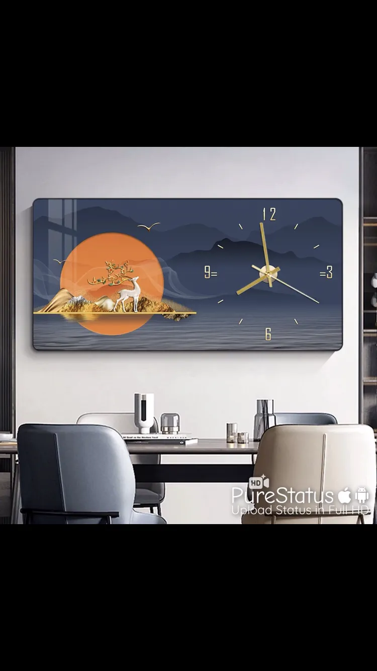 Horloge Murale Décorative Luxe 3D - Design Cerf Doré et Soleil - Grande Taille Salon
