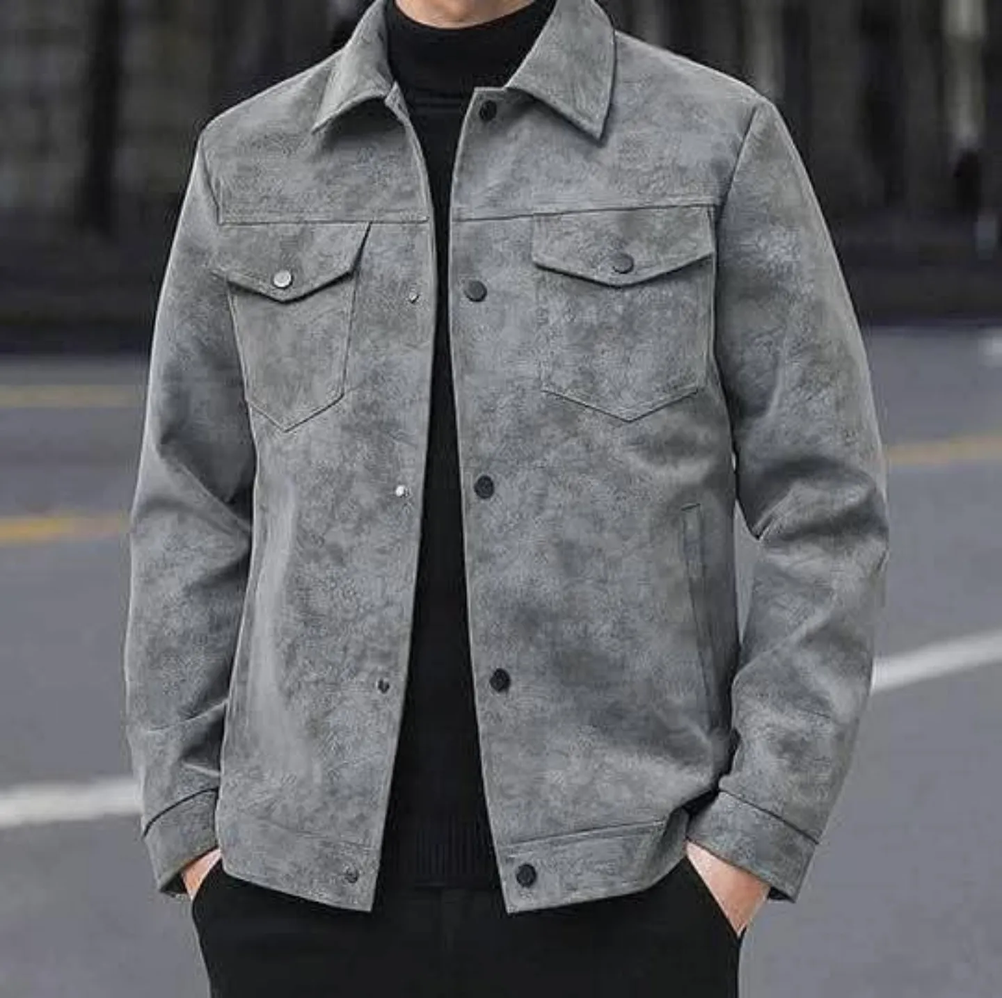 Veste homme grise style moderne avec boutons pression